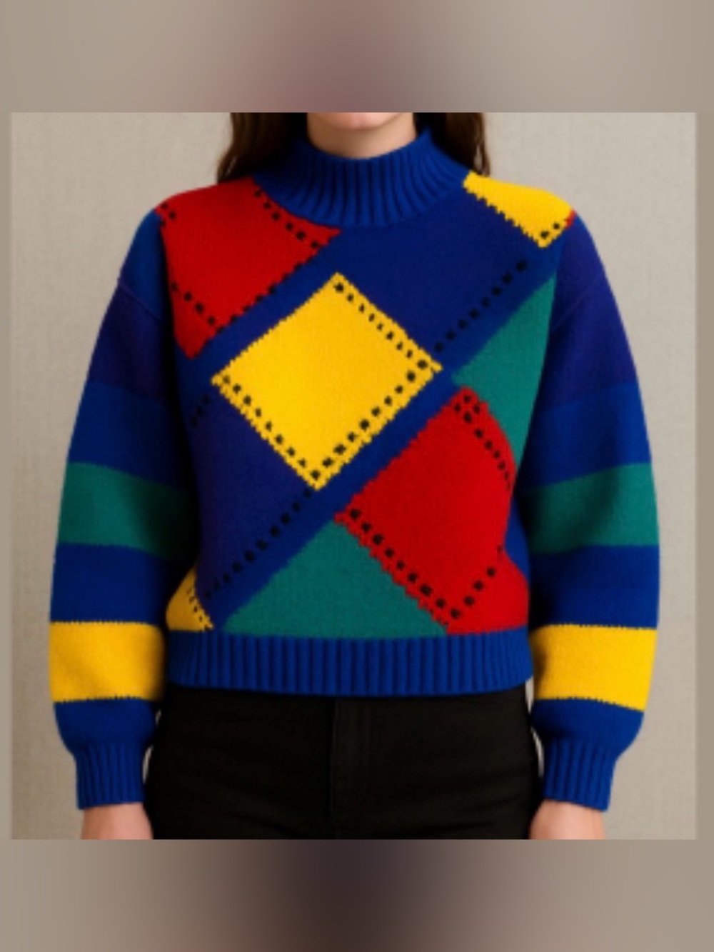 Vintage 80s helium bright geometric knit sweater